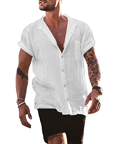 YAOBAOLE – Chemise Homme en Lin à Manches Courtes – Col Mao, Légère & Décontractée pour l’Été