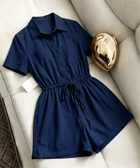 🤎 Franclia – Combishort Femme à Col V et Taille Cintrée, Style Cargo Casual Chic