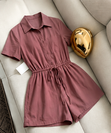 🤎 Franclia – Combishort Femme à Col V et Taille Cintrée, Style Cargo Casual Chic