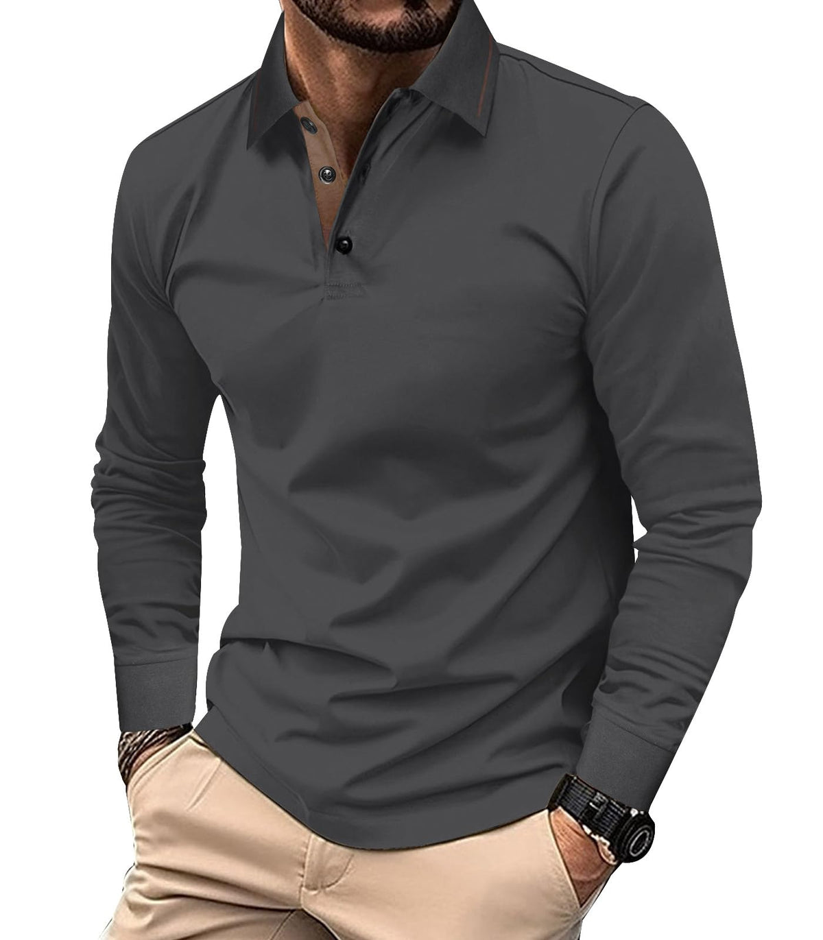 Comilaka – Polo homme décontracté en coton – Manches longues et style classique