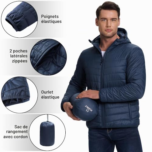 33,000ft – Veste matelassée légère à capuche pour homme – Chaude, résistante à l’eau et pliable