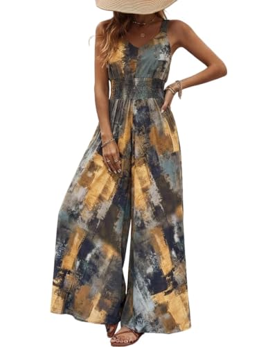 🌿 CHICME – Combinaison Femme à Imprimé Abstrait, Sans Manches & Pantalon Large – Chic Artistique