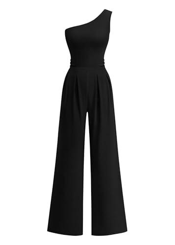 KIRUNDO – Combinaison femme élégante asymétrique, taille froncée et pantalon large avec poches