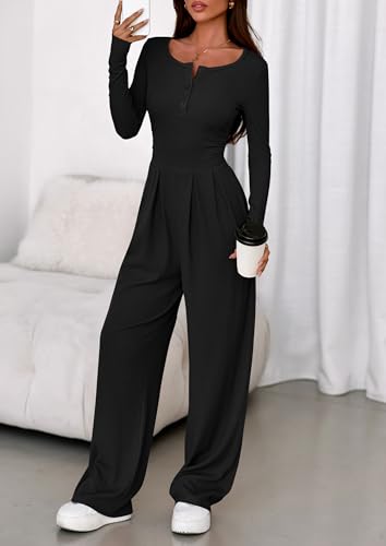 PRETTYGARDEN – Combinaison Palazzo Femme à Manches Longues, Taille Froncée & Poches