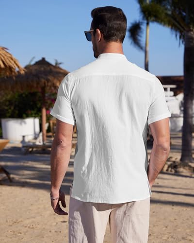 YAOBAOLE – Chemise Homme en Lin à Manches Courtes – Col Mao, Légère & Décontractée pour l’Été