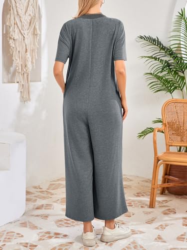 Fisoew – Combinaison décontractée pour femme, col en V, boutonnée et coupe ample avec poches