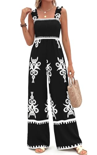 🌸 PRETTYGARDEN – Combinaison bohème fleurie pour femme, bretelles froncées et pantalon palazzo