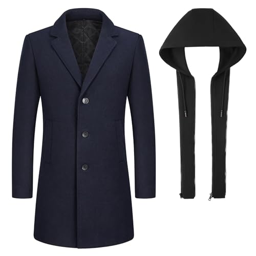 Manteau en laine pour homme avec capuche amovible – Manteau long, chaud et élégant pour l’hiver