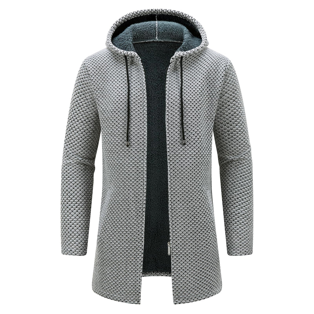 Cardigan long homme KUDORO – Capuche et fermeture zippée