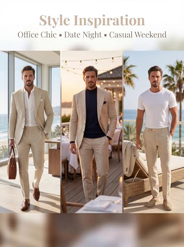 Costume 2 pièces en lin pour homme, tenue de mariage estivale, veste et pantalon