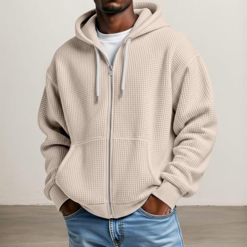 Veste homme à capuche zippée, coupe oversize gaufrée