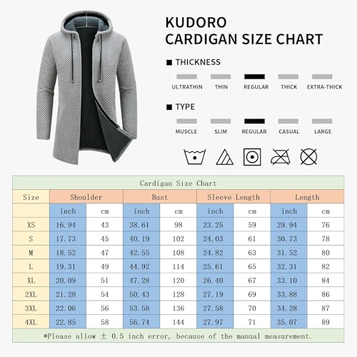 Cardigan long homme KUDORO – Capuche et fermeture zippée