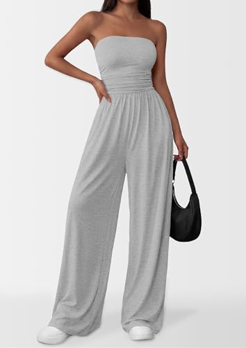 PRETTYGARDEN – Combinaison Femme Bustier Sans Bretelles, Taille Haute & Pantalon Large – Chic Vacances