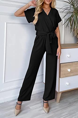 PRETTYGARDEN – Combinaison femme élégante, col V cache-cœur, taille nouée et pantalon large