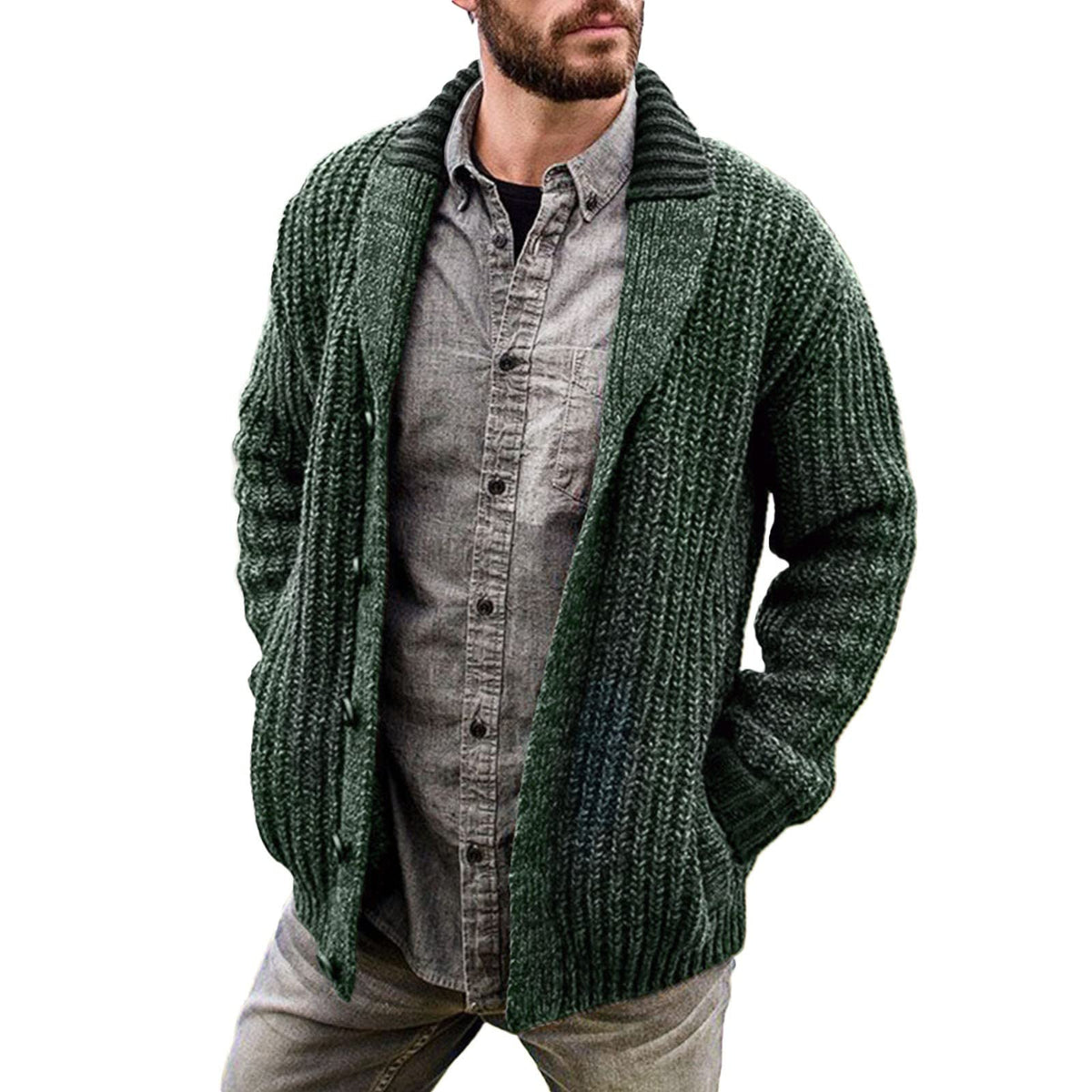 Gilet homme à col châle – Pull en maille torsadée épais, chaud et chic