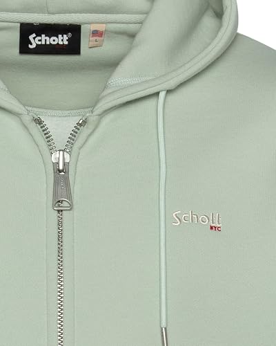Schott NYC SWCASUAL3 – Sweat à Capuche Homme Vert – Style Casual avec Broderie