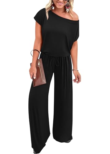 🖤 KIRUNDO – Combinaison femme épaules dénudées, taille ajustable et pantalon large avec poches