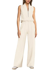 SENSERISE – Combinaison Femme de Voyage à Jambes Larges, Demi-Zip & Coupe Décontractée Chic