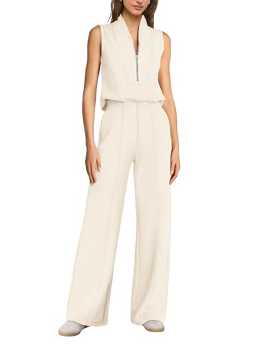 SENSERISE – Combinaison de voyage pour femme à jambes larges, demi-zip et coupe décontractée chic