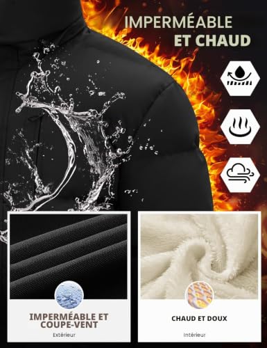 TOMEEK – Doudoune Imperméable Homme à Capuche Amovible – Manteau Chaud Outdoor pour l’Hiver