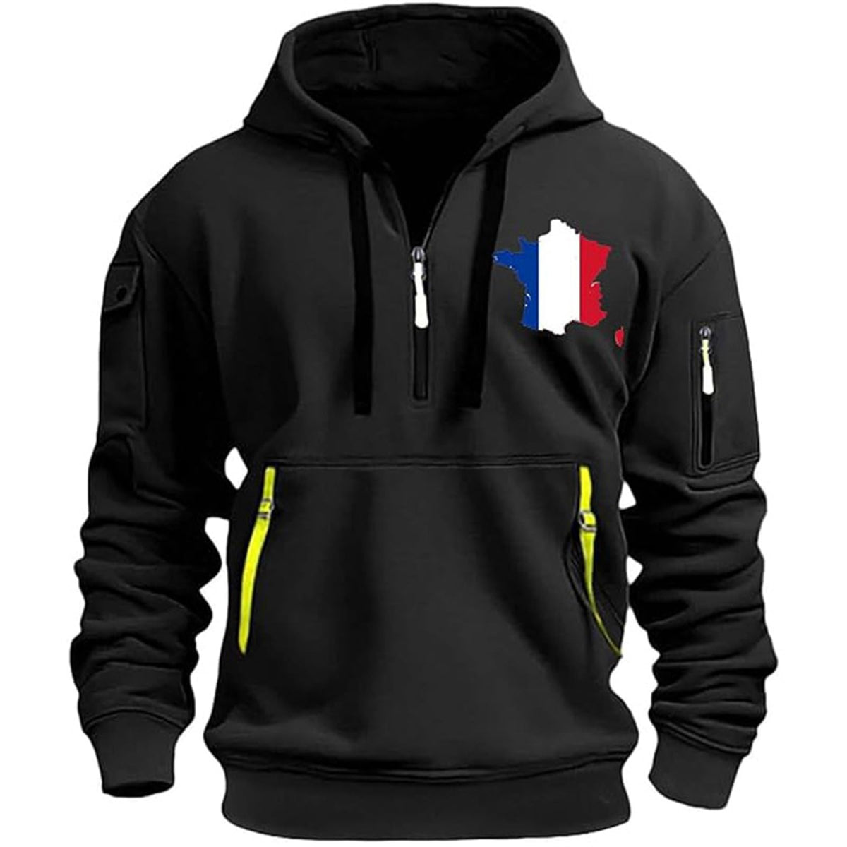 Sweat à capuche homme drapeau français – Demi-zip oversize