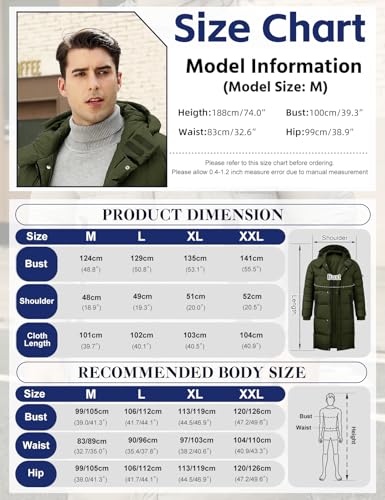CMTOP – Longue veste d'hiver pour homme – Parka chaude, épaisse et matelassée à capuche