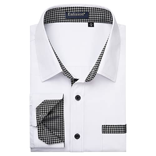 Enlision – Chemise Homme Coupe Droite à Manches Longues – Élégante, Contrastée & Business avec Poche
