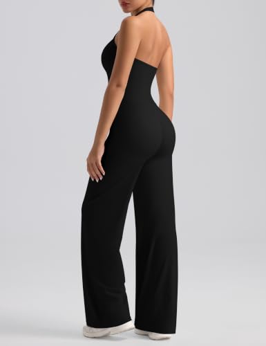 🖤 OLCHEE – Combinaison de sport femme dos nu, col licou & pantalon large sculptant