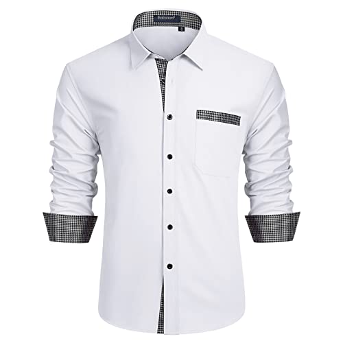 Enlision – Chemise Homme Coupe Droite à Manches Longues – Élégante, Contrastée & Business avec Poche