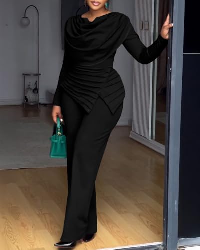 🖤 CHICME – Combinaison Femme Élégante à Col Bénitier, Taille Cintrée & Pantalon Large Asymétrique
