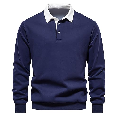 Sweat à Col Polo pour Homme – Pull Uni à Manches Longues sans Capuche, Décontracté et Polyvalent
