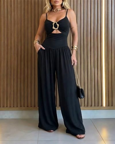 CHICME – Combinaison femme dos nu avec découpes à la taille, fines bretelles et pantalon large