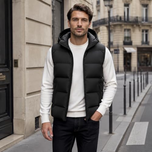 Doudoune Sans Manches Homme à Capuche – Gilet Chaud, Léger & Zippé pour l’Hiver