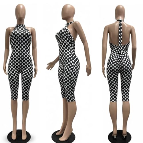🔵 BOKITECAO – Combinaison femme dos nu à pois, col américain et coupe moulante style corsaire