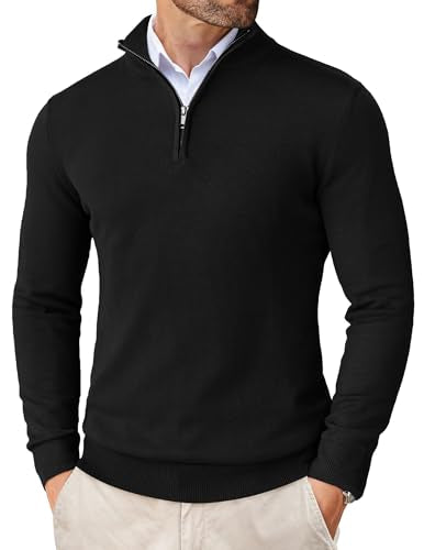 COOFANDY – Pull Homme Tricoté à Col Montant Zippé – Maille Noire Casual & Élégante