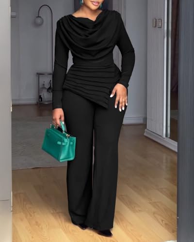 🖤 CHICME – Combinaison Femme Élégante à Col Bénitier, Taille Cintrée & Pantalon Large Asymétrique