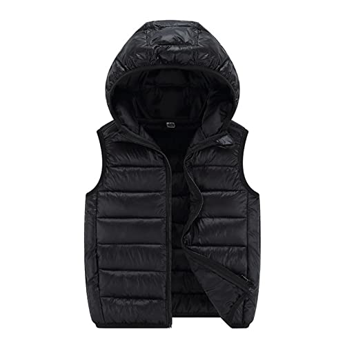 Manteau d’Hiver Sans Manches Enfant à Capuche – Noir – 4-5 Ans