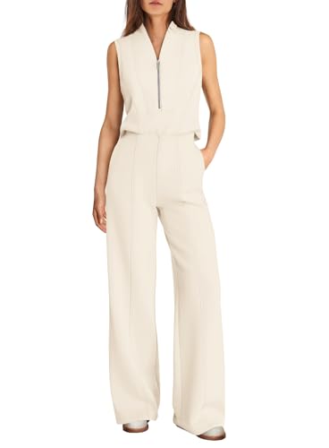 SENSERISE – Combinaison de voyage pour femme à jambes larges, demi-zip et coupe décontractée chic