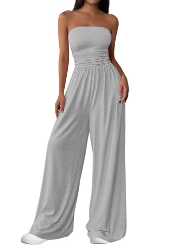 PRETTYGARDEN – Combinaison Femme Bustier Sans Bretelles, Taille Haute & Pantalon Large – Chic Vacances