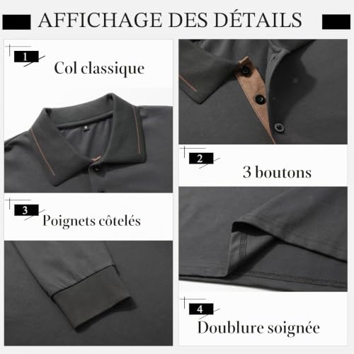 Comilaka – Polo homme décontracté en coton – Manches longues et style classique