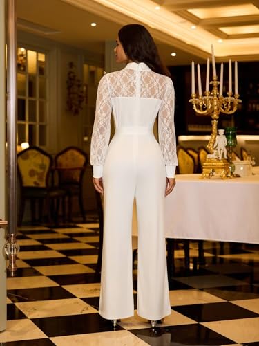 Acelyn – Combinaison élégante en dentelle pour femme, manches bouffantes et pantalon large
