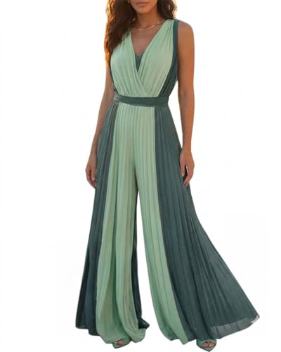 ✨ CHICME – Combinaison Femme Colorblock Sans Manches, Détails Plissés & Style Chic Moderne