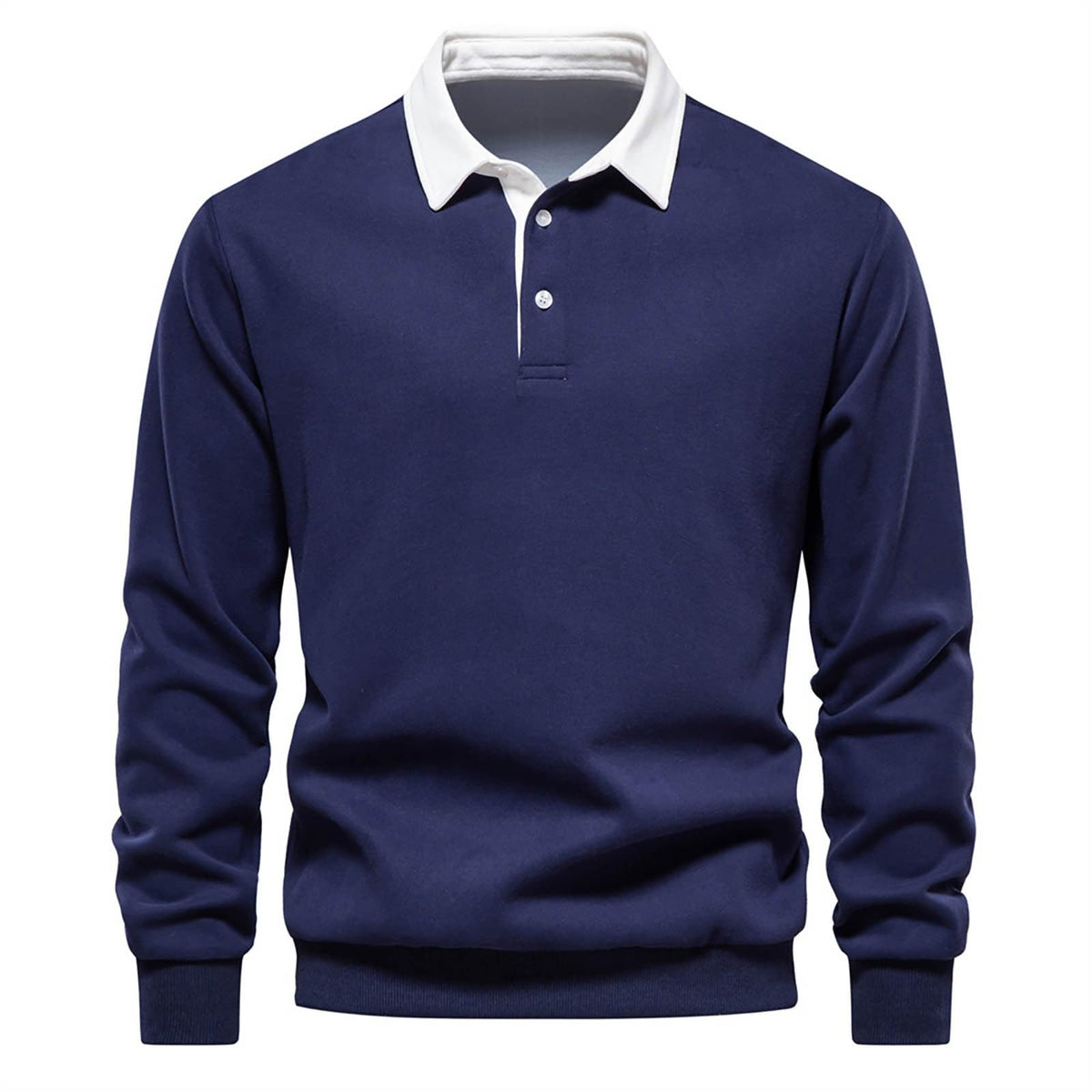 Sweat à Col Polo pour Homme – Pull Uni à Manches Longues sans Capuche, Décontracté et Polyvalent