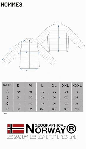 Geographical Norway Batilo Homme – Doudoune chaude et matelassée pour homme – Veste coupe-vent automne-hiver