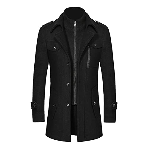 Manteau mi-long en laine pour homme – Trench-coat à double col épais, chic et élégant automne/hiver