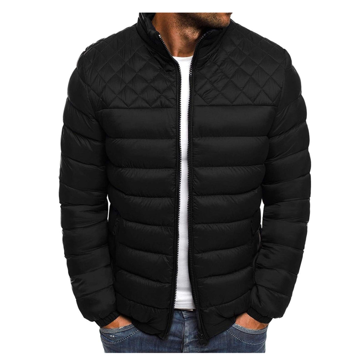 Doudoune légère homme sans capuche – Veste hiver chaude oversize et grande taille