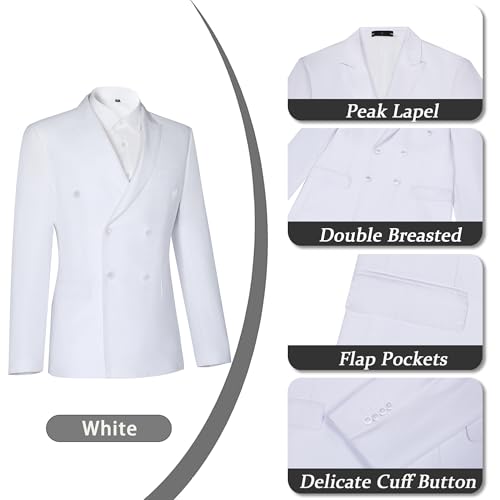 Men Suits 2 Piece Double Breasted Slim Fit Suit Jacket Pants Set
