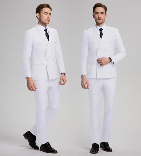 Men Suits 2 Piece Double Breasted Slim Fit Suit Jacket Pants Set