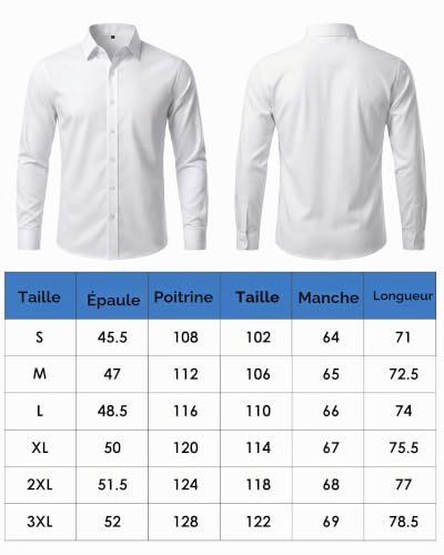 Chemise homme à col montant – Manches longues, extensible et infroissable – Style casual chic