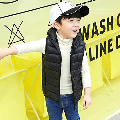 Manteau d’Hiver Sans Manches Enfant à Capuche – Noir – 4-5 Ans